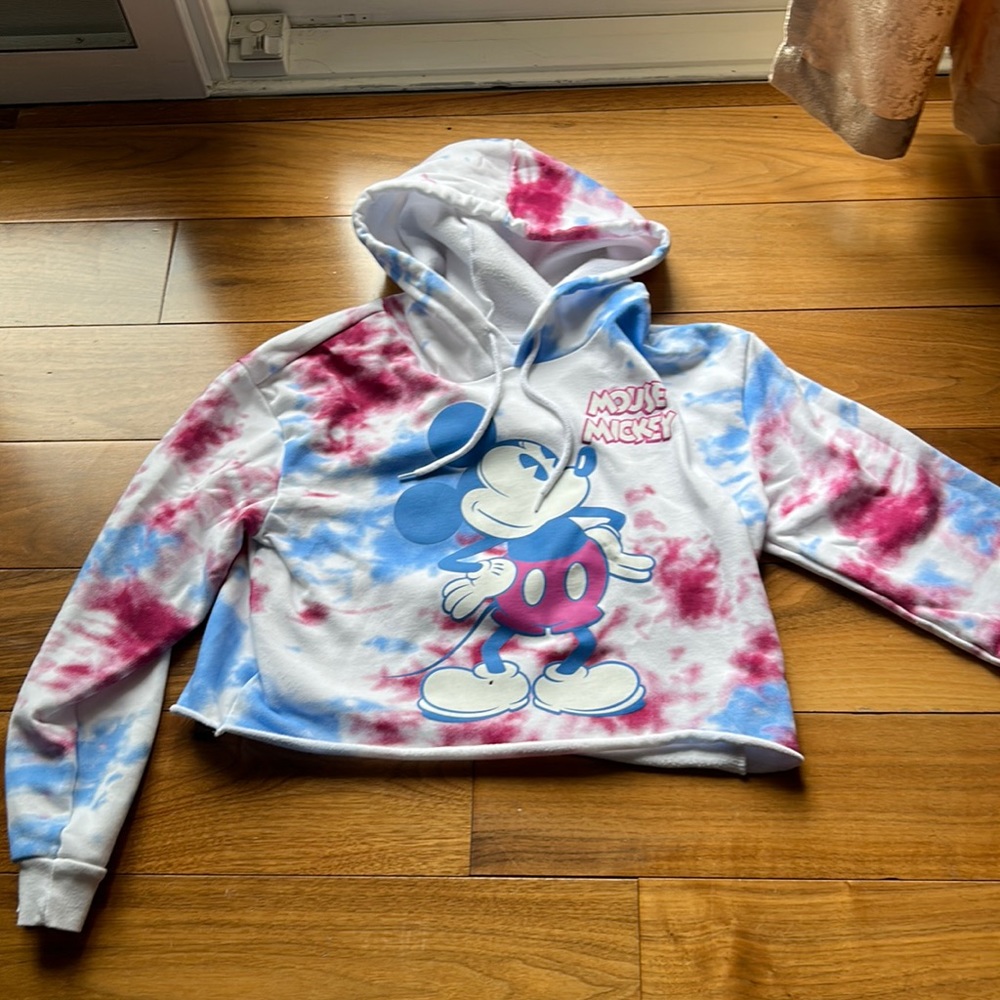 Cropped tiedye mickey hoodie